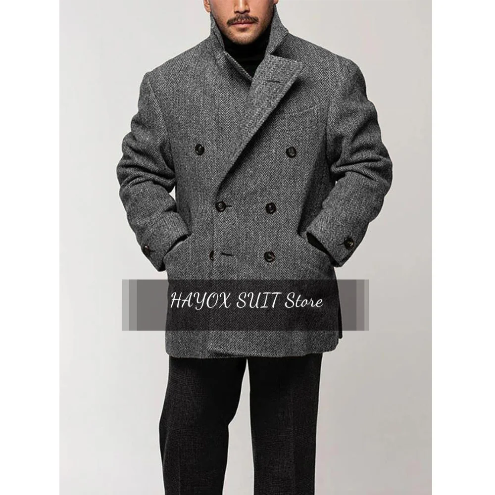 Coat for Men Jackets Fashion Double Breasted Suits Suit Male Men\'s Clothing Herringbone Pattern Casual Man Blazers