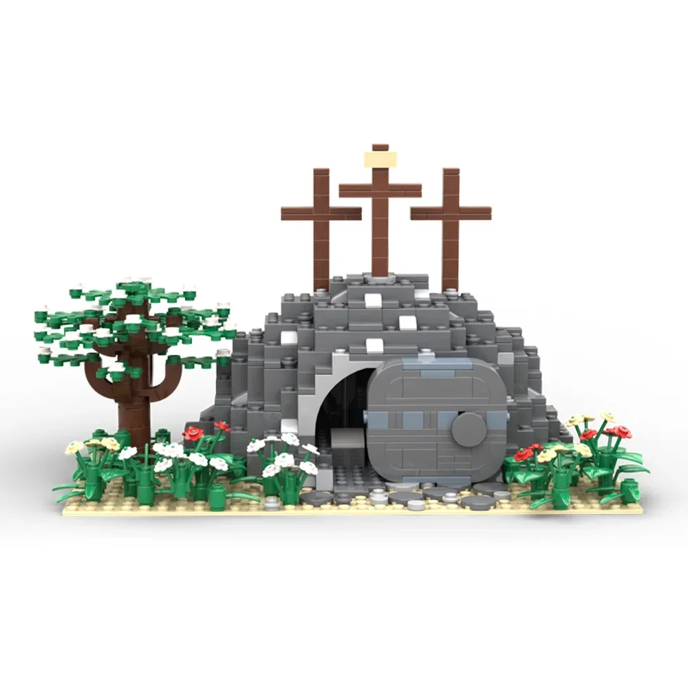 고브릭스 MOC 예수 부활 묘소 블록 모델 부활절 예수 비석 건축 블록 조립 장난감 선물