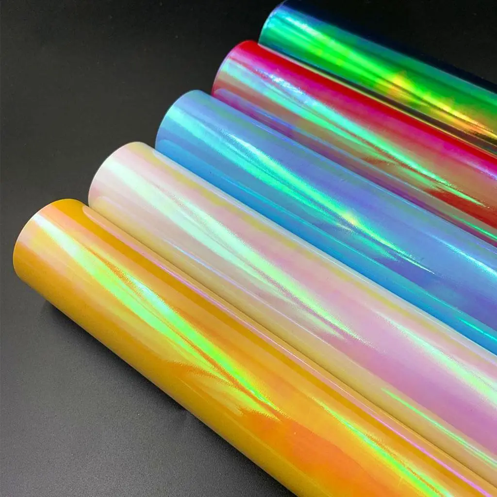 PET Holographic Heat Transfer Vinyl Multicolor Iron on HTV Bundle for Cotton Polyester T Shirt DIY Apparel