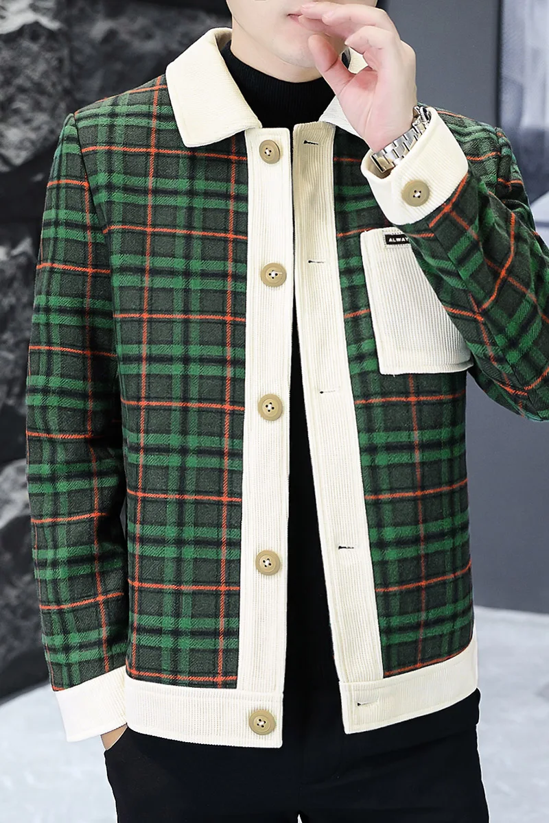 Autumn Fashion Plaid Jacket for Men Long Sleeve Casual Business Coats Social Streetwear Social Windbreaker Jaqueta Masculina