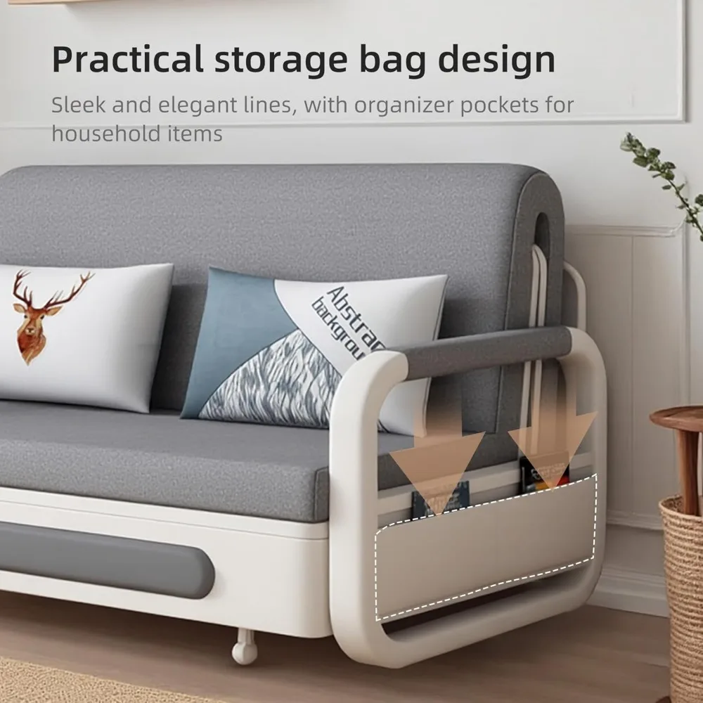 أريكة نهارية قابلة للسحب بالحجم الكامل مع دولاب، أريكة فوتون متعددة الاستخدامات مع وظيفة النوم، مسند ذراع معدني ومساحة تخزين #6