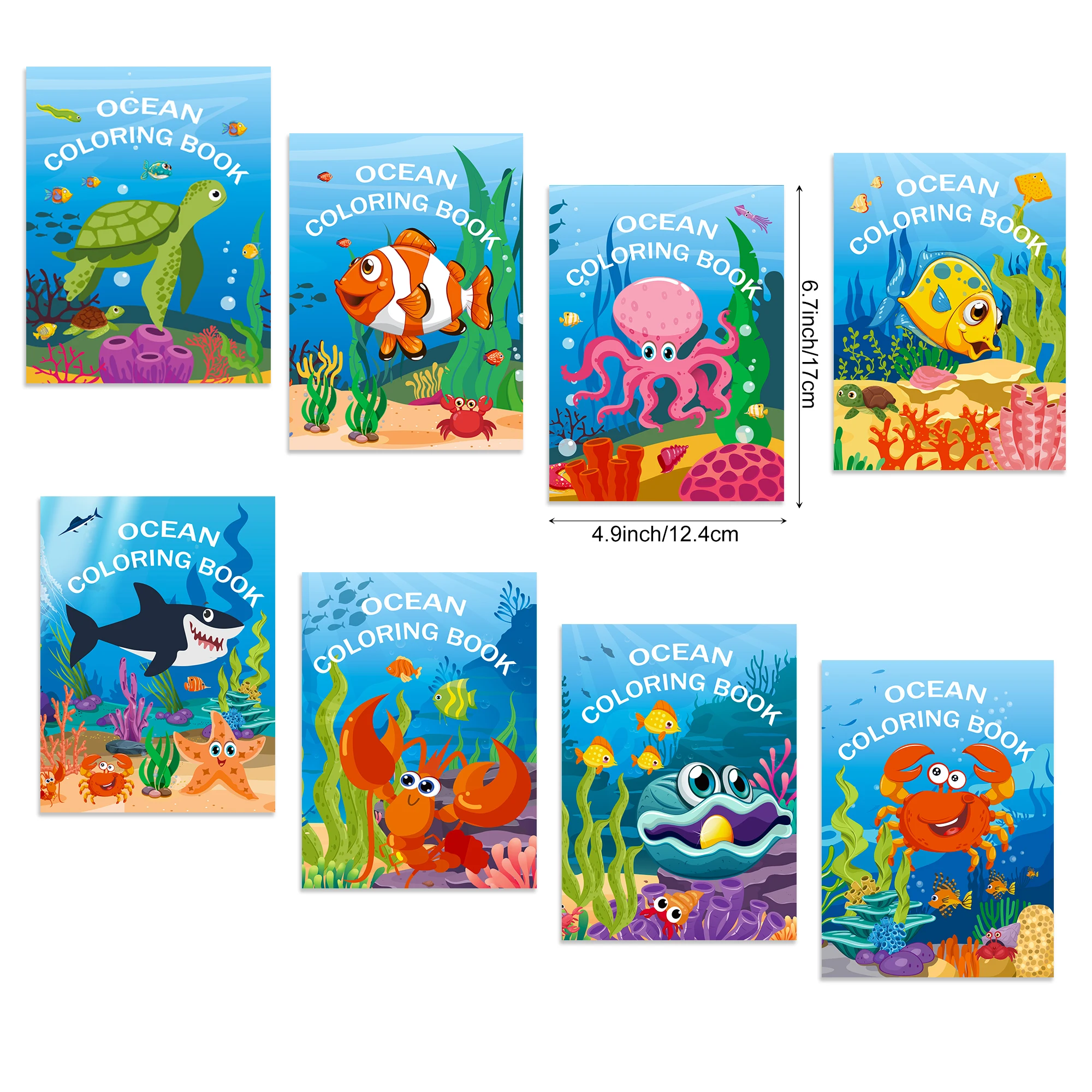 16pcs Cartoon Underwater World Sea Fish Animal Theme Magical Coloring Drawing Book Kids Toys Early Education Birthday Gift Decor