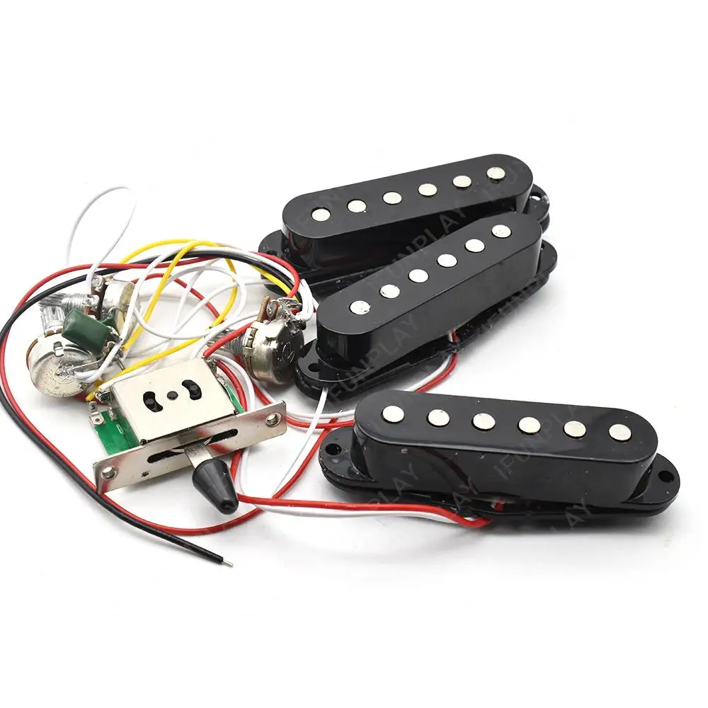1 مجموعة الغيتار الكهربائي لاقط الأسلاك تسخير مسبقا 5-Way التبديل SSS لاقط 2T1V التحكم ل ST الغيتار الكهربائي أسود-أبيض #3
