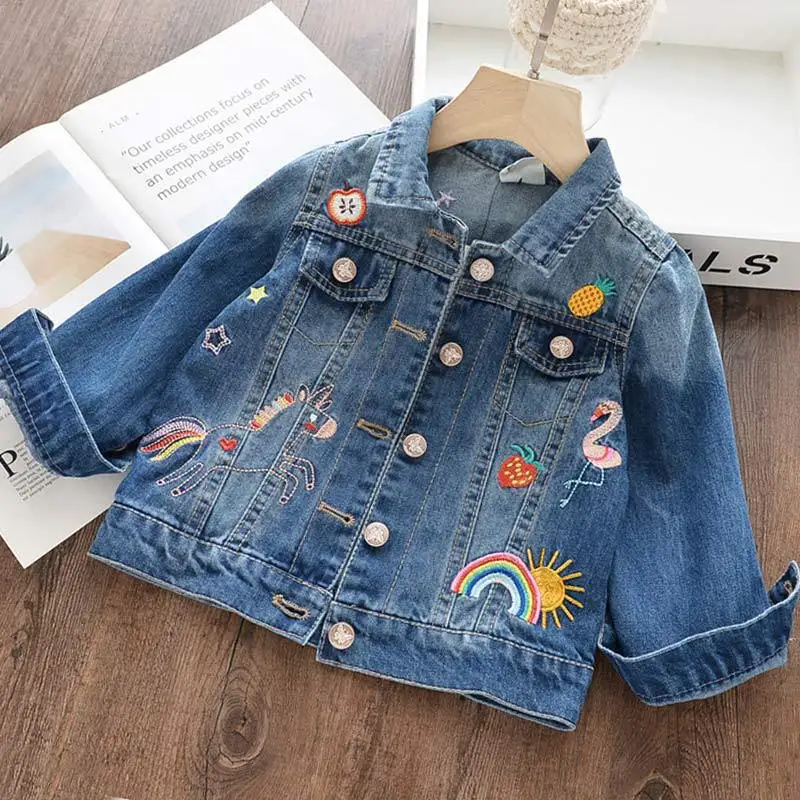 

Autumn Girls Cartoon Graffiti Embroidery Denim Jacket for Girl Spring Kids Clothes Toddler Unicorn Printed Denim Jackets 2-10 Y