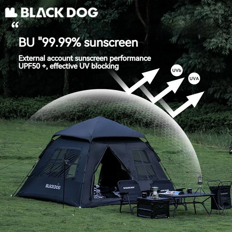 BLACKDOG Automatic Tent Black Coating Two Doors Four Windows Camping Outdoor Sunscreen Waterproof Quick Opening Tent