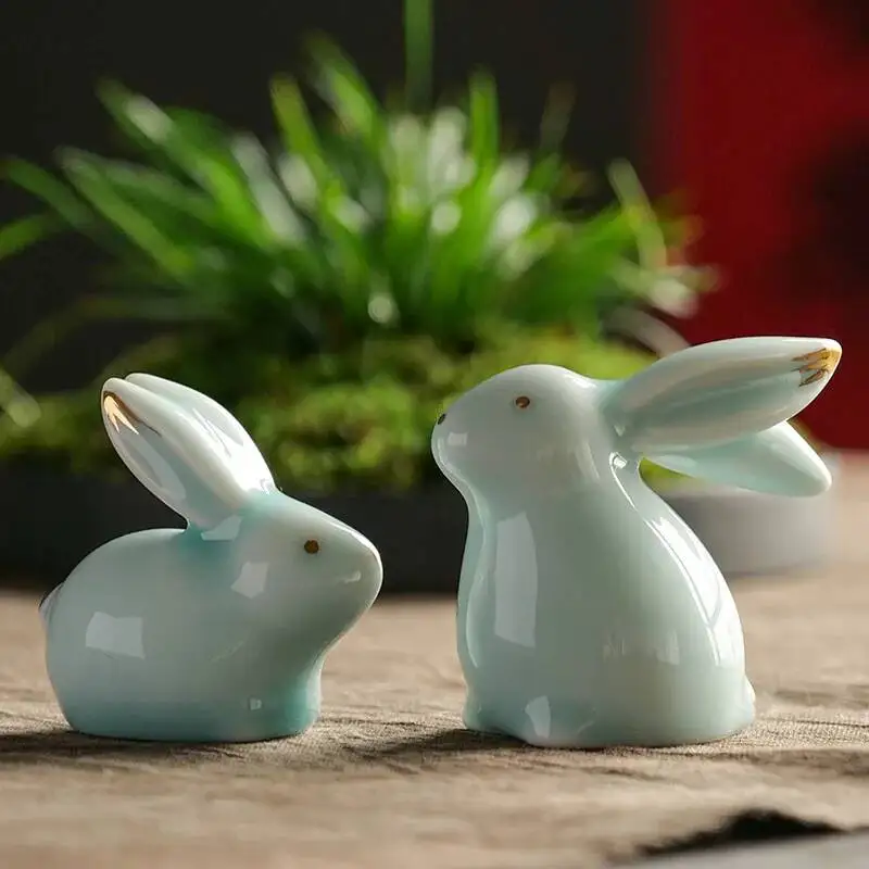 

Ceramic Cute Jade Rabbit Tea Pet Ornament Kung Fu Tea Table Side Decoration Tea Play Table Decoration Gift