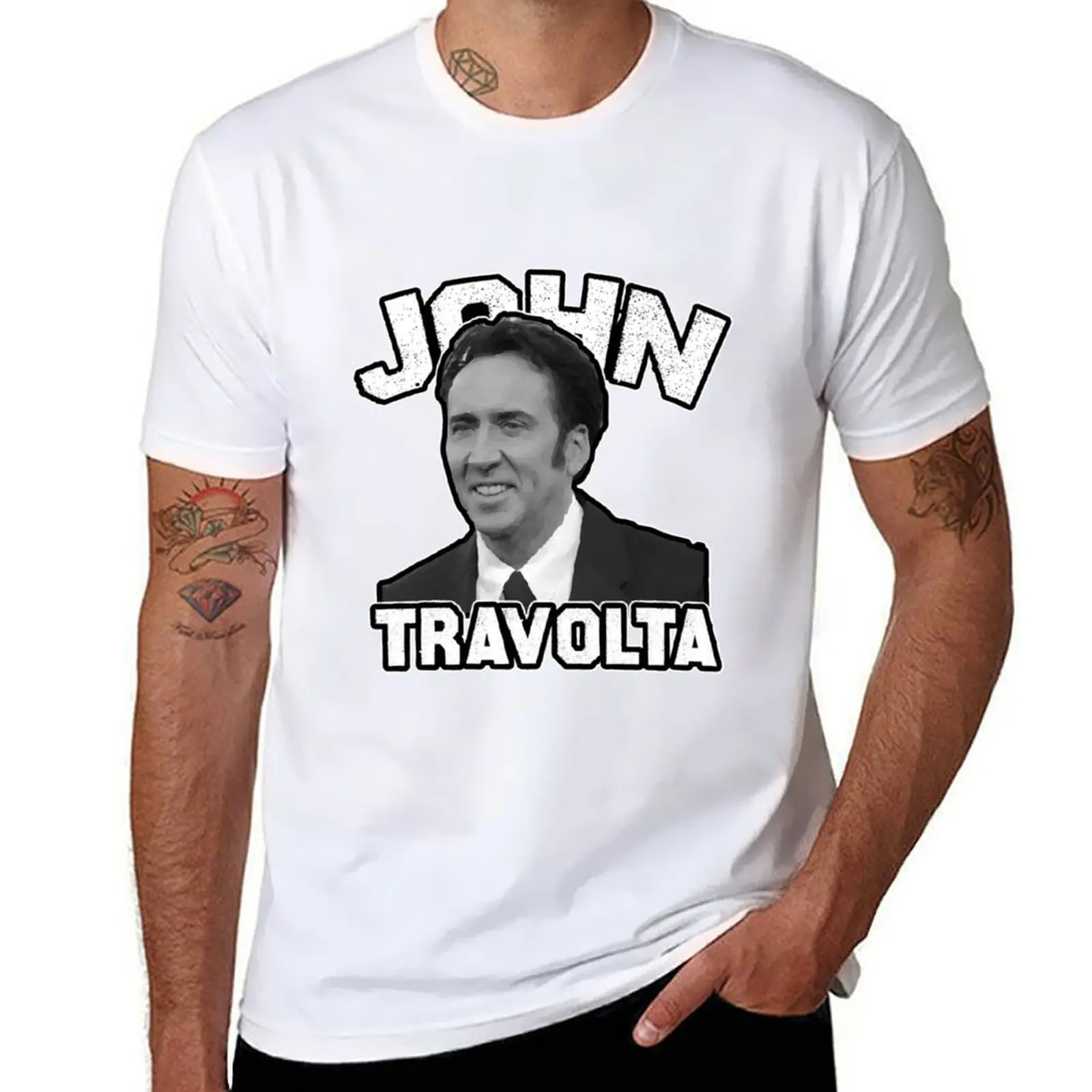 

John Travolta nicolas cage funny Meme T-Shirt man t shirts graphic t shirt custom print T-Shirt