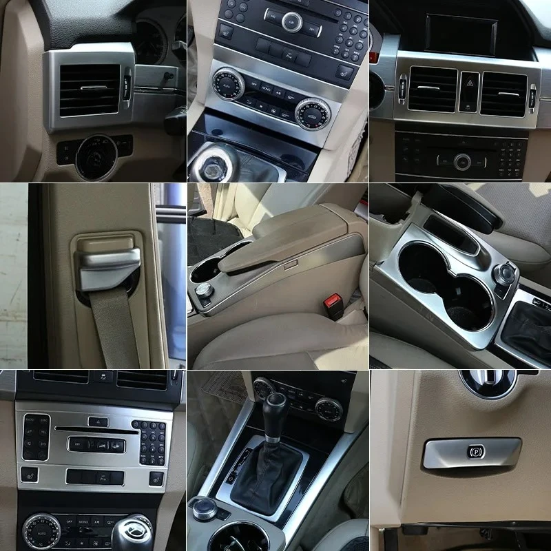 For Mercedes Benz GLK X204 2008-2015 ABS Silver Car Center Air Outlet Seat Belt Decorative Frame Stickers Interior Accessories