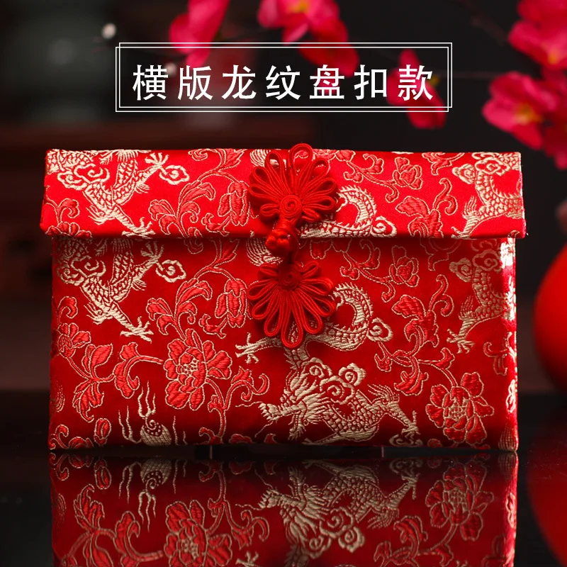 10 Pieces Silk Red Envelope Chinese Red Pocket Lucky Money Hongbao Card Envelope for Spring Festival Wedding New Year Birthday