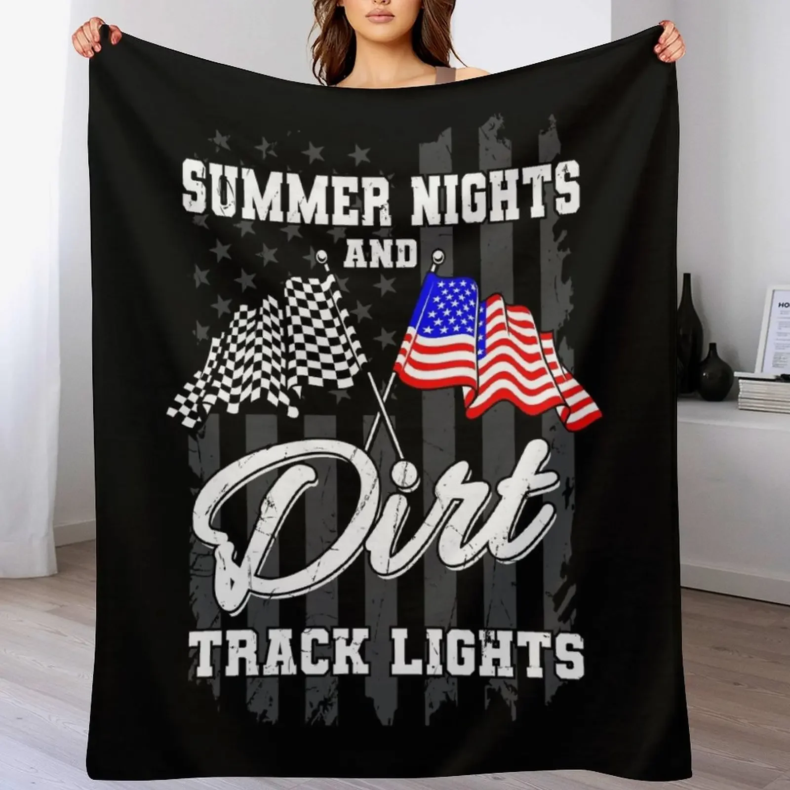 Summer Nights Dirt Track Lights Racing Throw Blanket Anti Shedding Soft Fuzzy Blanket for Home