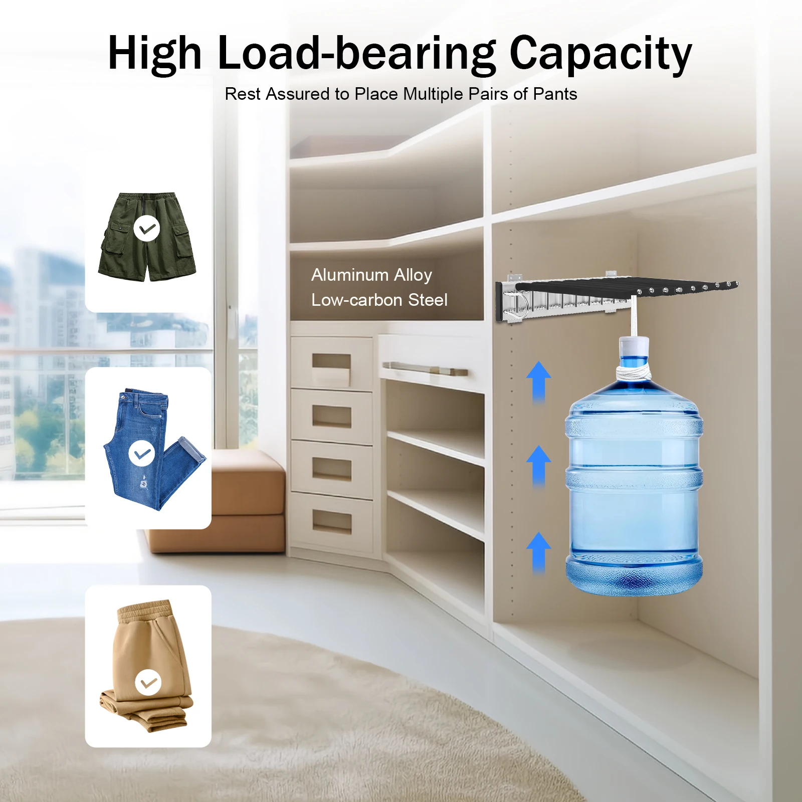 9 Arms Pull Out Trousers Rack Wardrobe Pants Organizer Retractable Closet Pants Hanger Right Left Side Mount