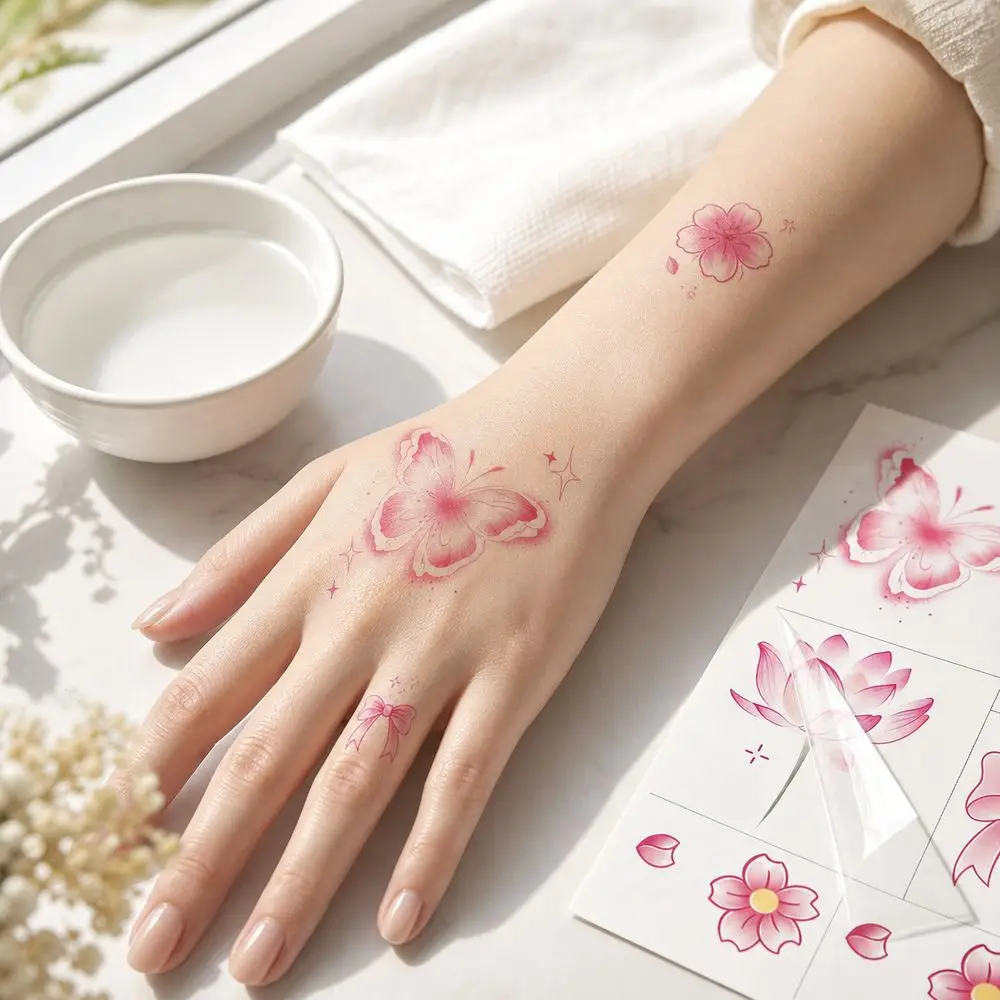 Waterproof Butterfly Temporary Tattoo Stickers Water Transfer Paper Floral Pattern Water Transfer Tattoos English Phrases