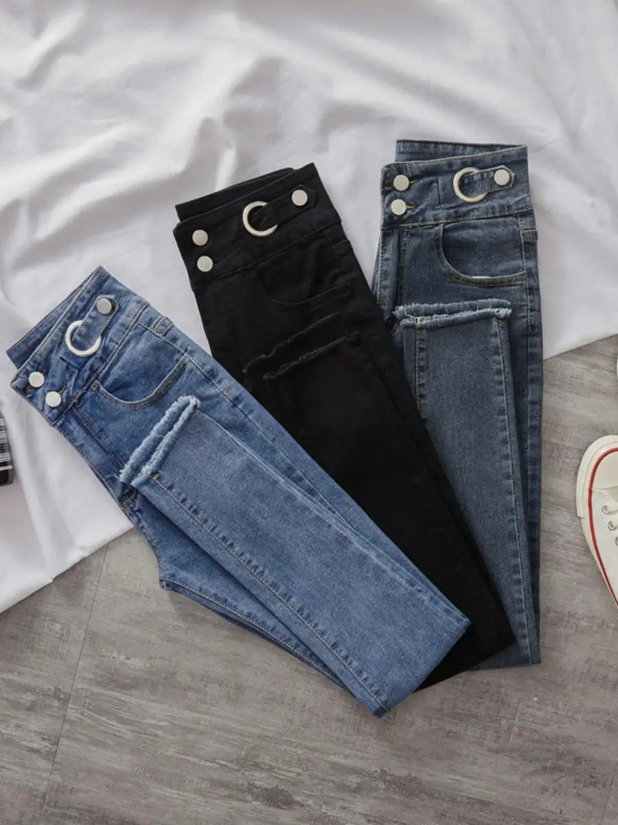 

High Waist Denim Jeans Women's Slim Fit Elastic Slimming Nine Points Tight Pencil Pants Spring Autumn Season Fashion Ladies