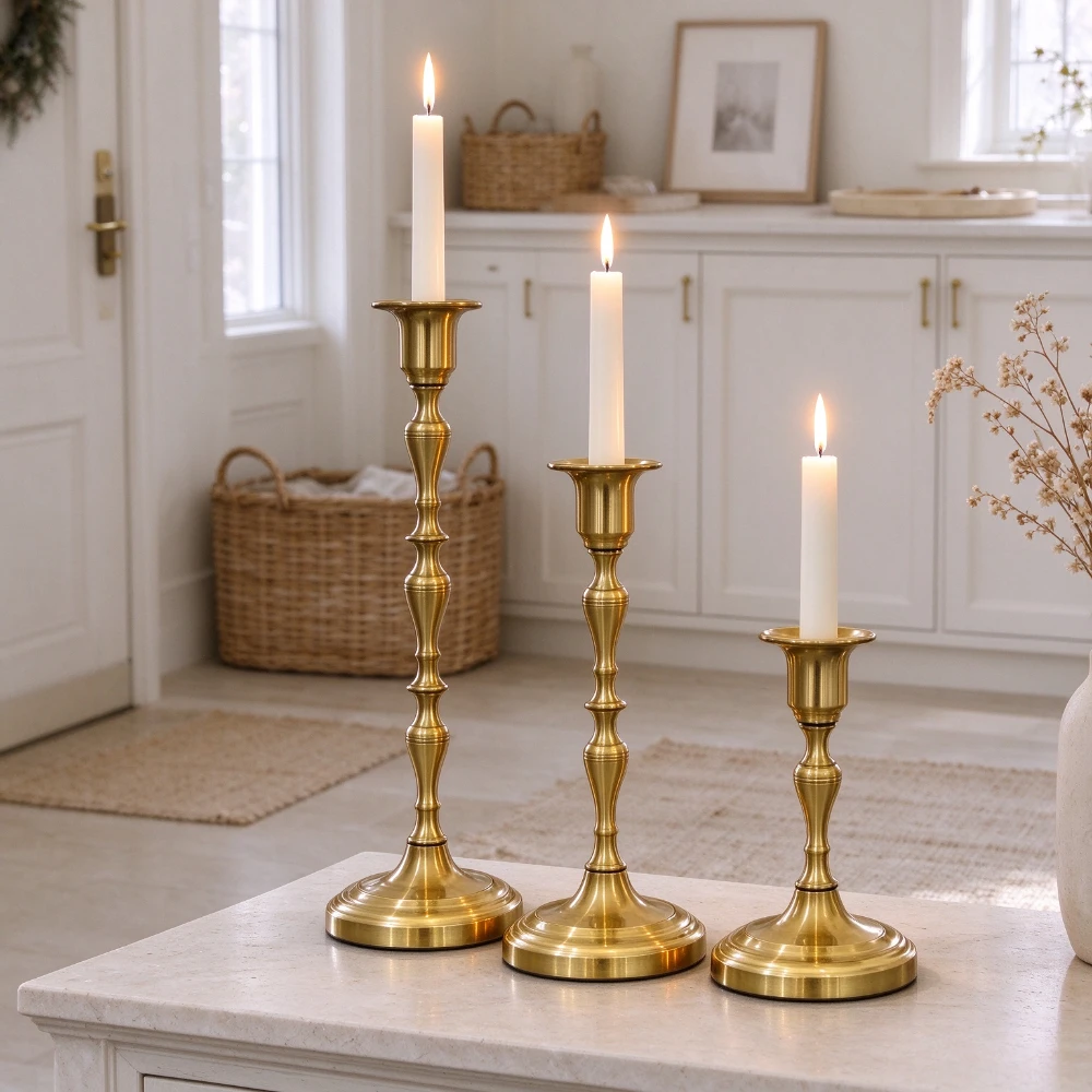 3Pcs Nordic Retro Candlestick Holder Metal Taper Candle Holder for Candlelight Dinner Christmas Wedding Decoration