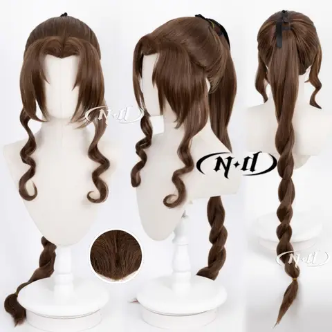 ND Brand Aerith Gainsborough Final Fantasy Cosplay Wigs Hair Hairpiece for Comic-con Cosplayer Halloween Costume Party Theme
