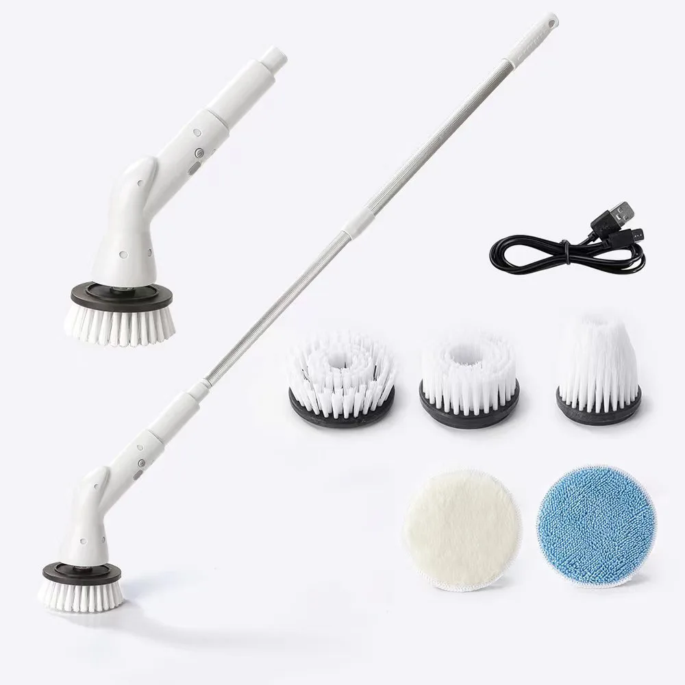 Electric Spin Scrubber,Cordless Spin Scrubber with 5 Replaceable Brush Heads and Adjustable Extension Long Handle,Rechargeable