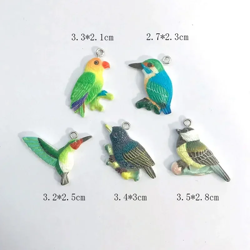 Colgante de resina con diseño de pájaro flocado en 3D, abalorio con diseño de dibujos animados de animales, gorriones estrellados, para bolso de teléfono, llavero, pendientes, joyería artesanal, 20 piezas