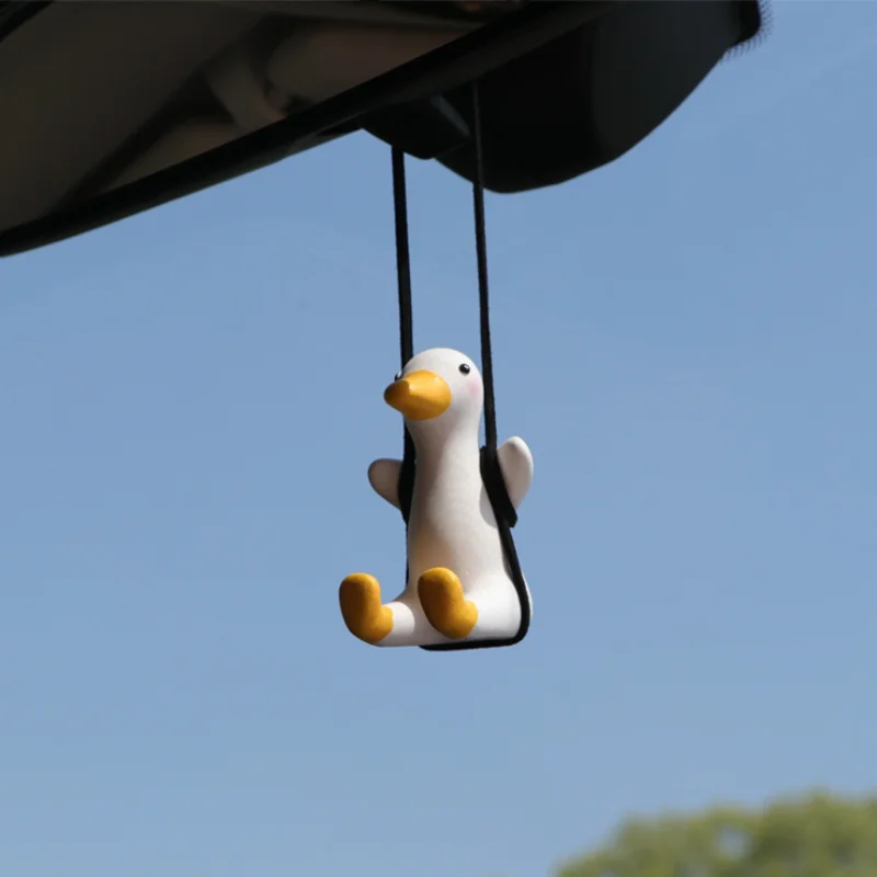 Gypsum Cute Anime Car Accessorie Swing Duck Pendant Auto Rearview Mirror Ornaments Birthday Gift Auto Decoraction Car Fragrance