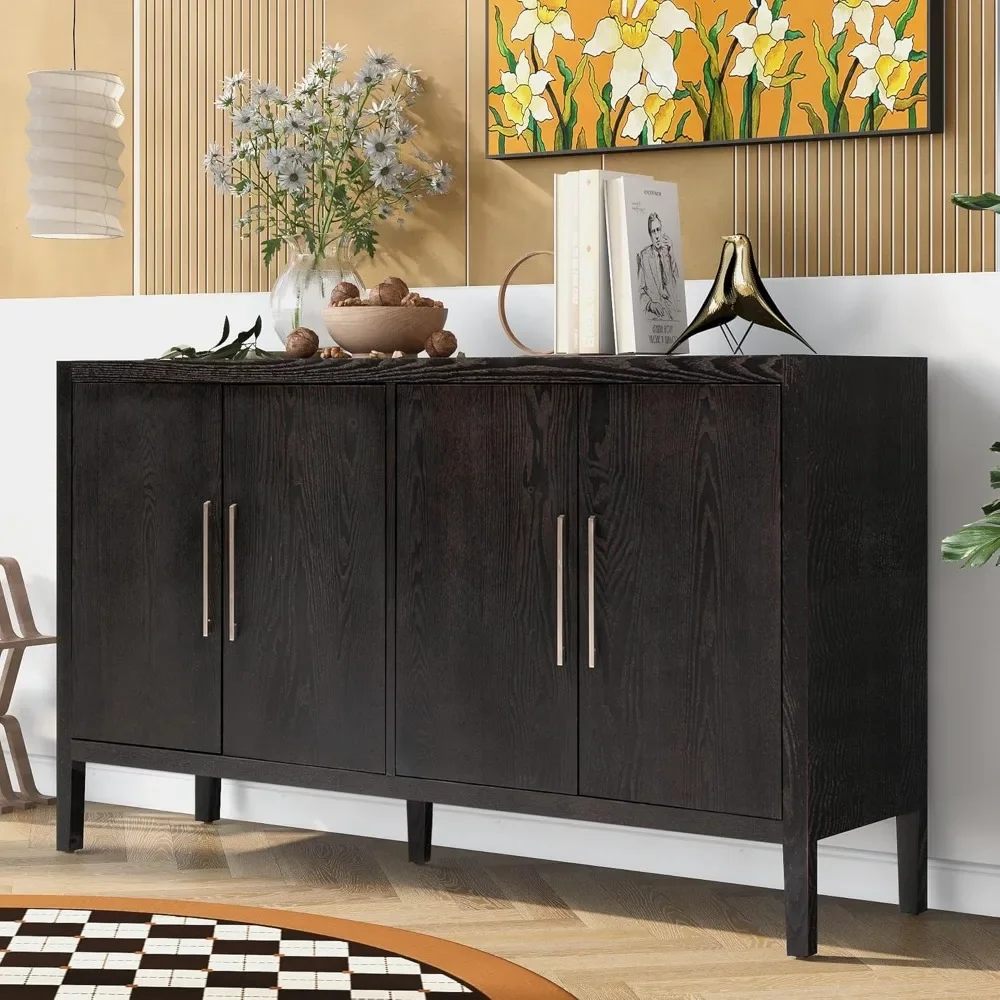 60 Inch Wooden Sideboard Storage Cabinet Buffet Table with Doors and Adjustable Shelves for Living Room Dining Room Kitchen