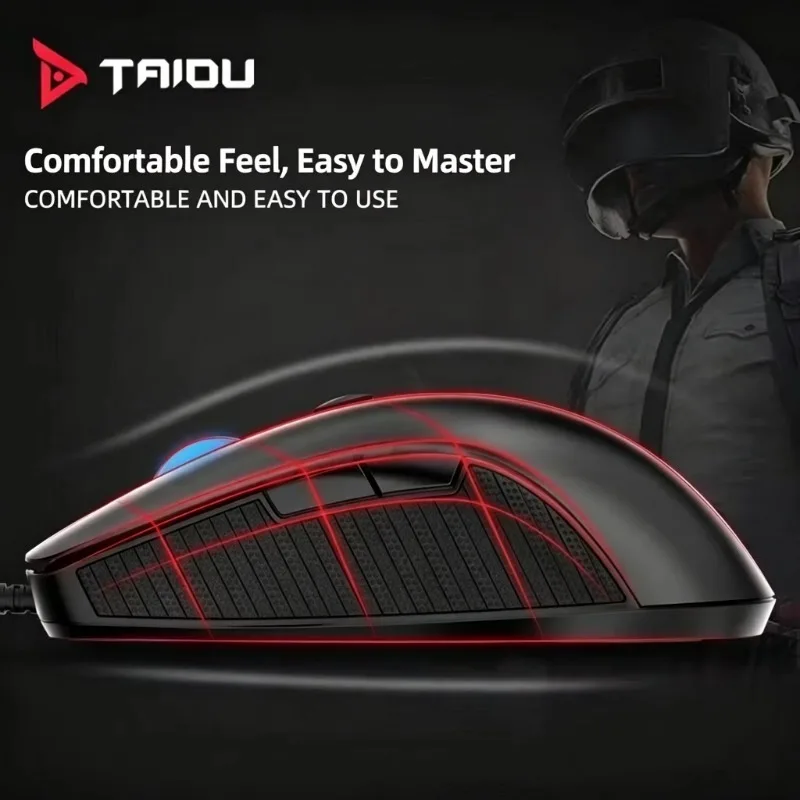 TAIDU TSG301PRO Black Wired Gaming Mouse Green RGB Light Ergonomic Programmable USB Mouse For PC Laptop Gaming Office Use