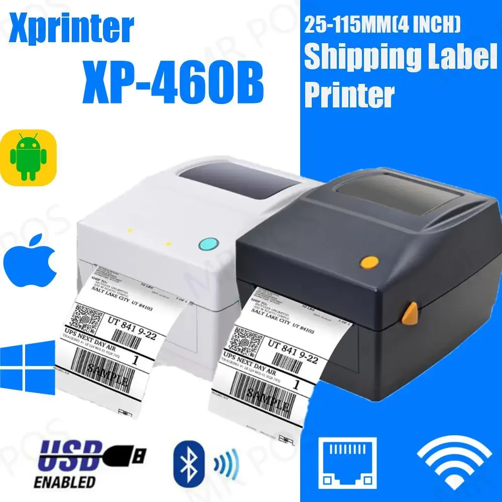 Xprinter 460B Label Barcode Printer Thermal Receipt Printer Bar Code Printer 20-100mm USB Bluetooth For UPS DHL Bar Code Maker