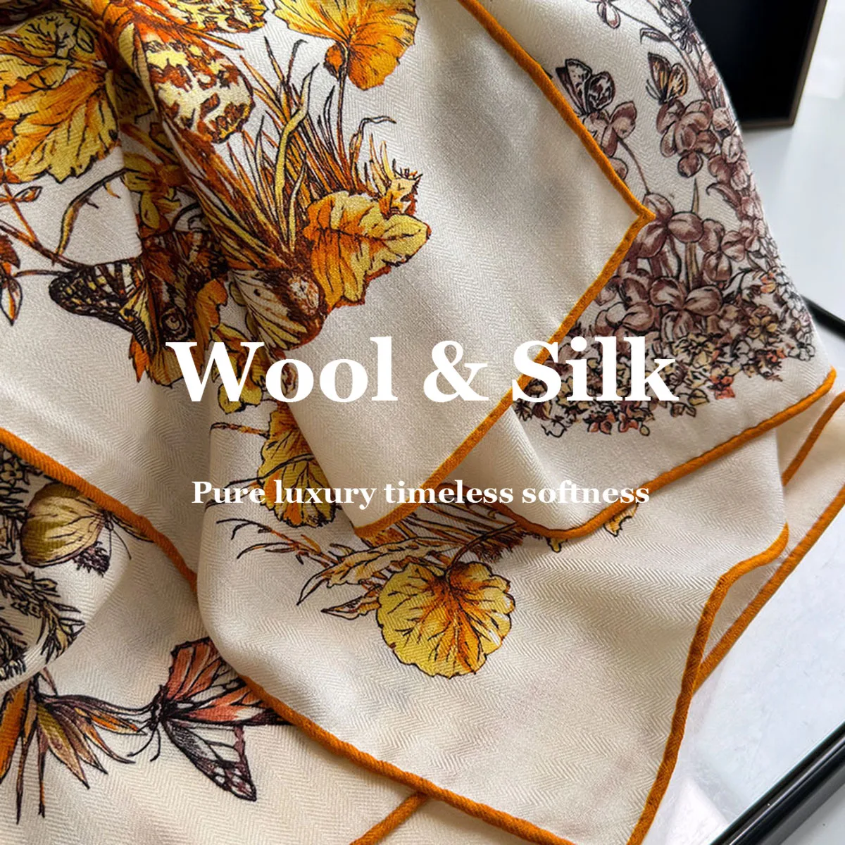 

82% Wool 18% Real Silk Scarf New Double-sided Print Shawl Wraps Women Fashion Square Scarves Lady Bandana Hijab Pashmina Bufanda