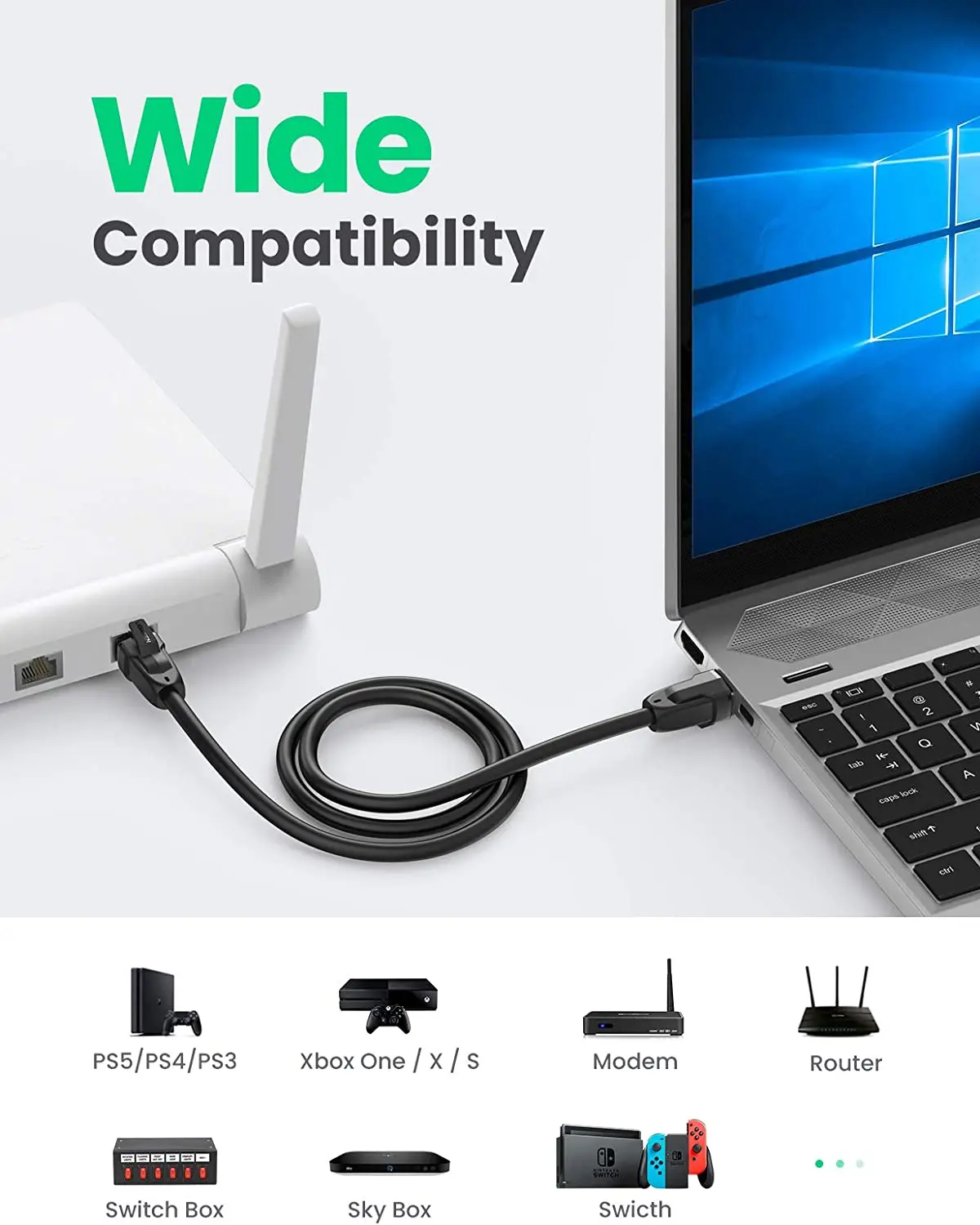 UGREEN Cat 8 Ethernet Cable High-Speed Cat8 Ethernet Cable Cat8 RJ45 Network LAN Cable 40Gbps 2000MHz Super Speed