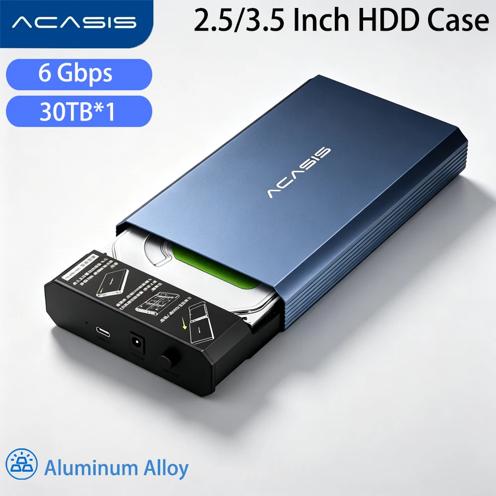 ACASIS 2.5/3.5 Inch SATA HDD SSD Enclosure Aluminum Alloy USB‑C Support 30TB Plug‑and‑Play External Hard Drive Case Docking Station for PC Laptop