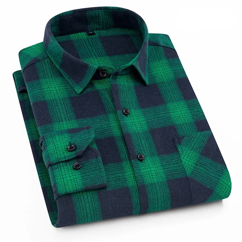 Pure Cotton Men's Plaid Shirt Long Sleeve Regular Fit Men Casual Oversized Shirt Leisure Autumn Male Blouse New Plus Size 17