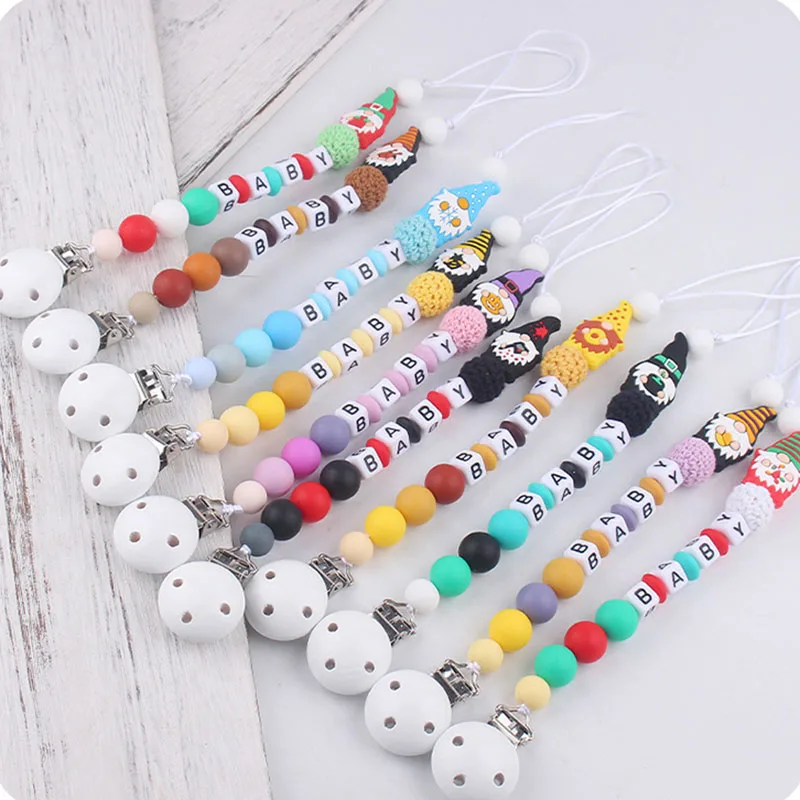 Custom Personalized Name Pacifier Chain for Baby Teether Newborn Toddler Silicone Clips Holder Baby Christmas Doll Teething Toys