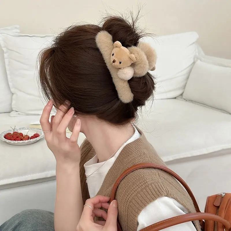 Plush Bear Hair Claw Simple HairClaw Clips Cute Cartoon Kids HairClip Soft Toddler Shark Clips Girl Hair Accessory