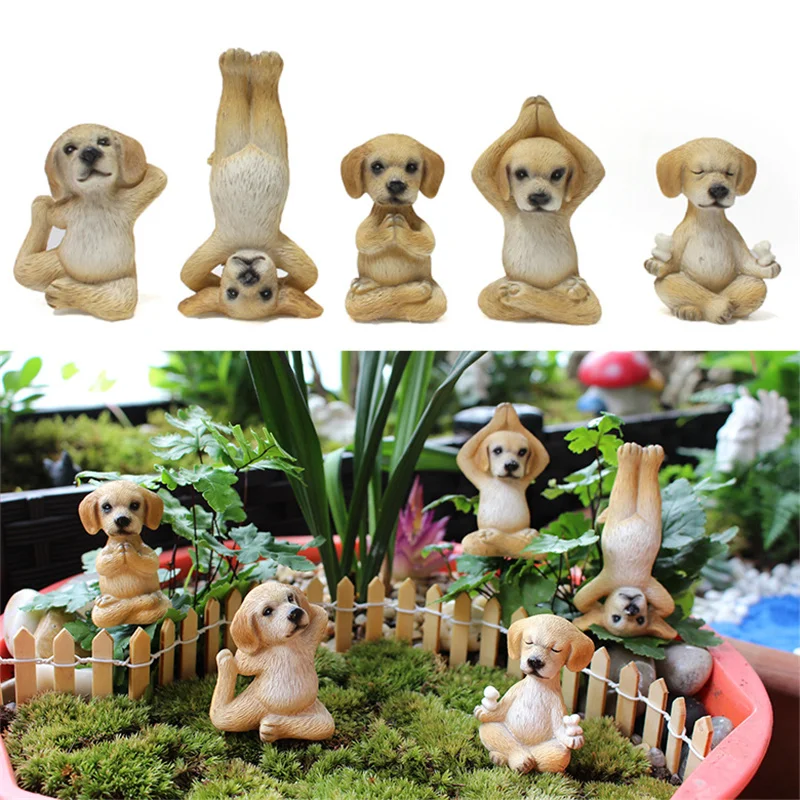 

New Cute Yoga Dog Figurines Personalized Resin Flowerpot Stake Creative Outdoor Micro Landscape Decoration Figurines Miniatures