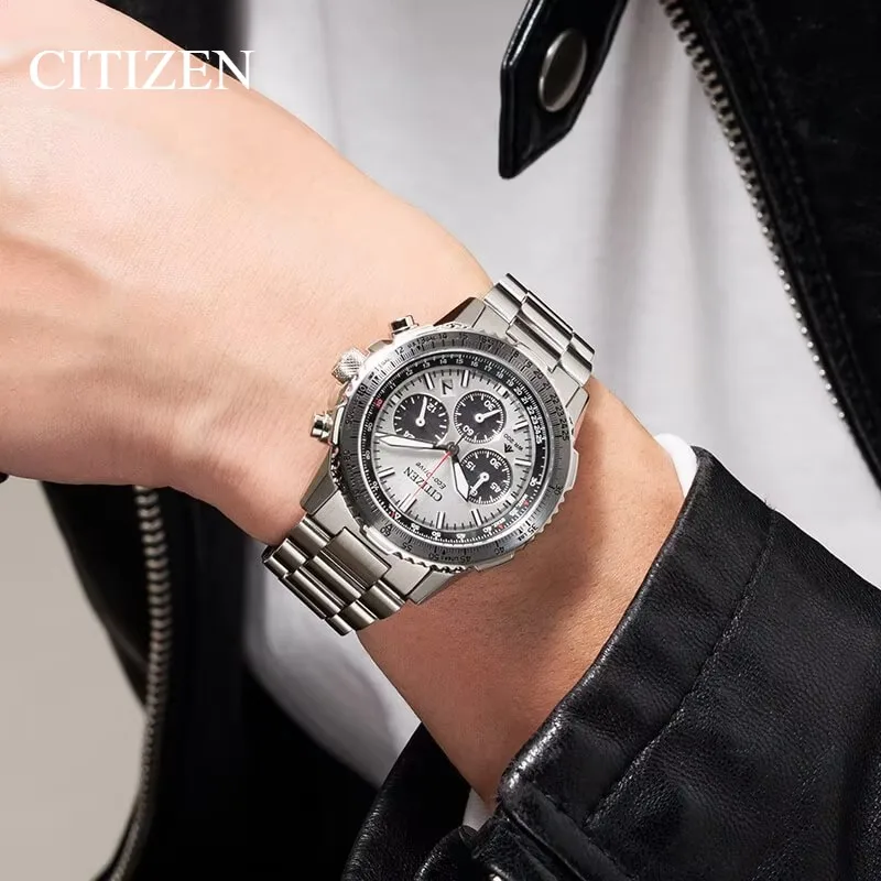 Original Citizen CA4660-61A Eco-Drive Chronograph Date Display 40mm Silver Dial Stainless Steel Bracelet 200M Waterproof