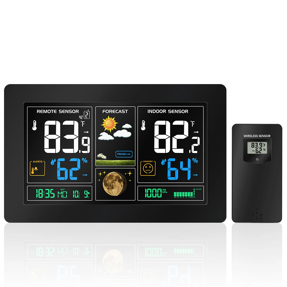 

Wireless Weather Station with Sensor for Indoor Outdoor Temperature Humidity Air Pressure Forecast Digital Hygrometer Thermomete