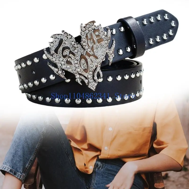 

5asd модный пояс со стразами и сердечками для женщин и девочек, пояс из искусственной кожи с заклепками и шипами для джинсов, на