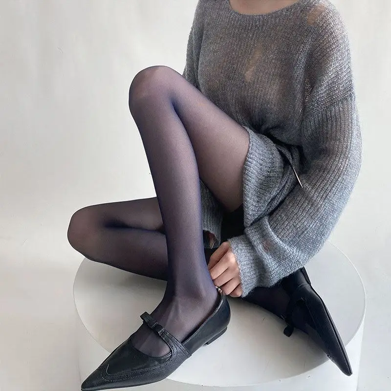 Ultra-Thin Purple Silk Stockings Sexy Dopamine Matching Vintage Pure Desire Black Silk Anti-Catch Thread  Color Pantyhose