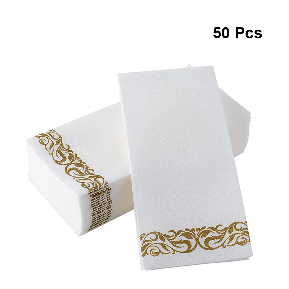 50Pcs Golden Floral Printed Paper Towel Thick Napkin Birthday Wedding Party Disposable Handkerchief for Festival Party Decor