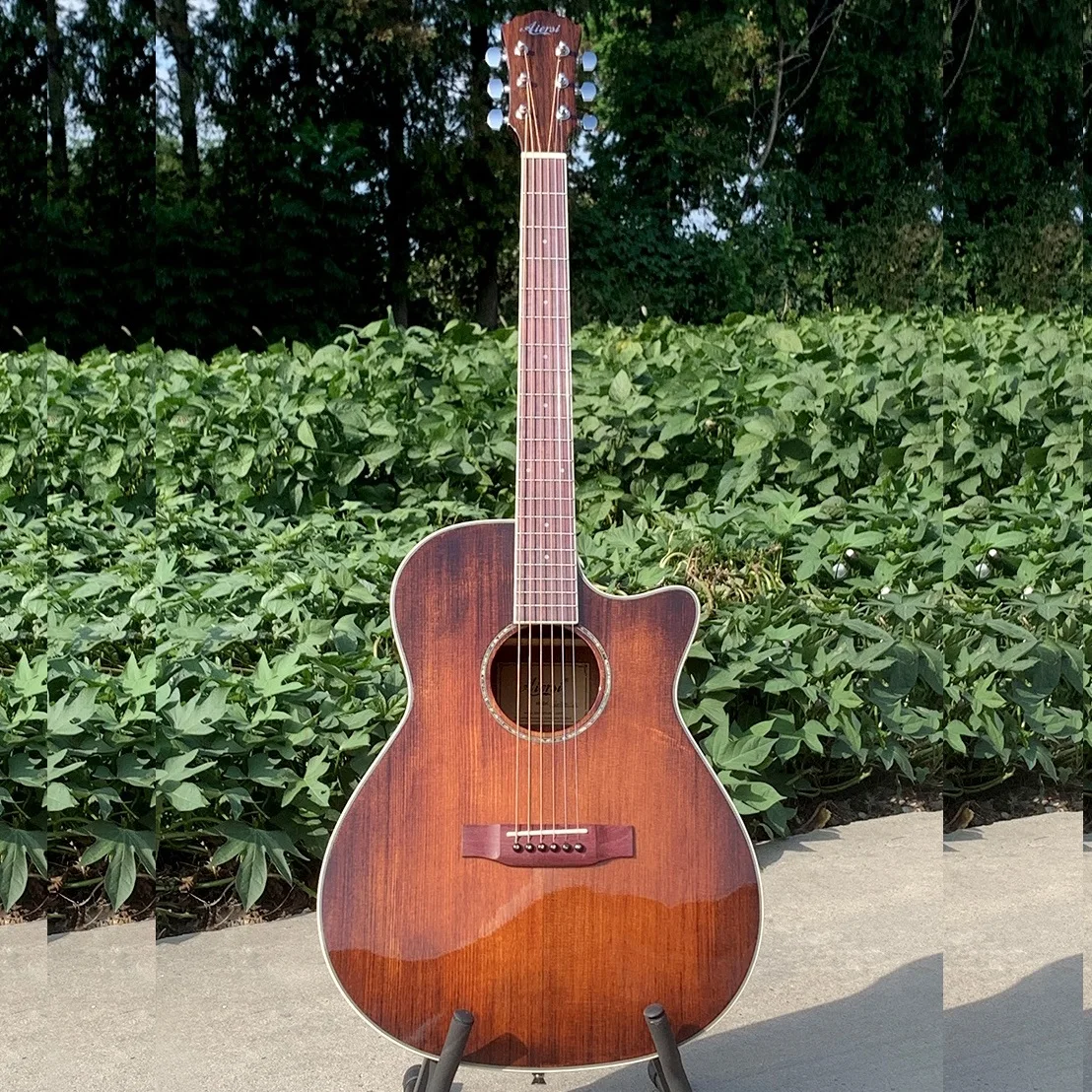 

Vintage Colour Aiersi Gloss Steel String Acoustic Guitar Custom Logo 40 Inch OM Style Solid Spruce Top Laiminated Mahogany Body
