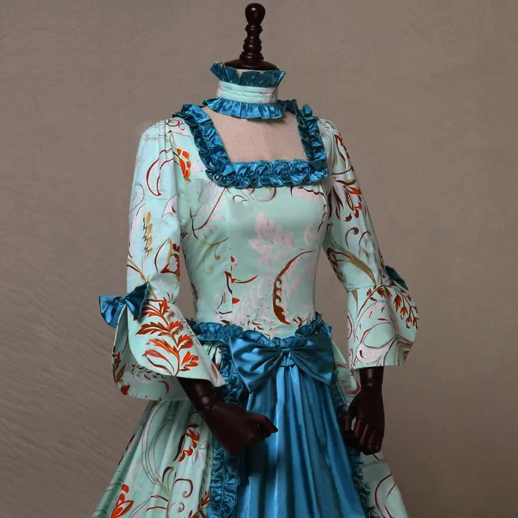 เดรสผู้หญิงย้อนยุคเดรสยาวแบบกอธิคสำหรับผู้หญิงพิมพ์ลายดอกไม้ชุดราตรีแขนบานเดรสแต่งงาน