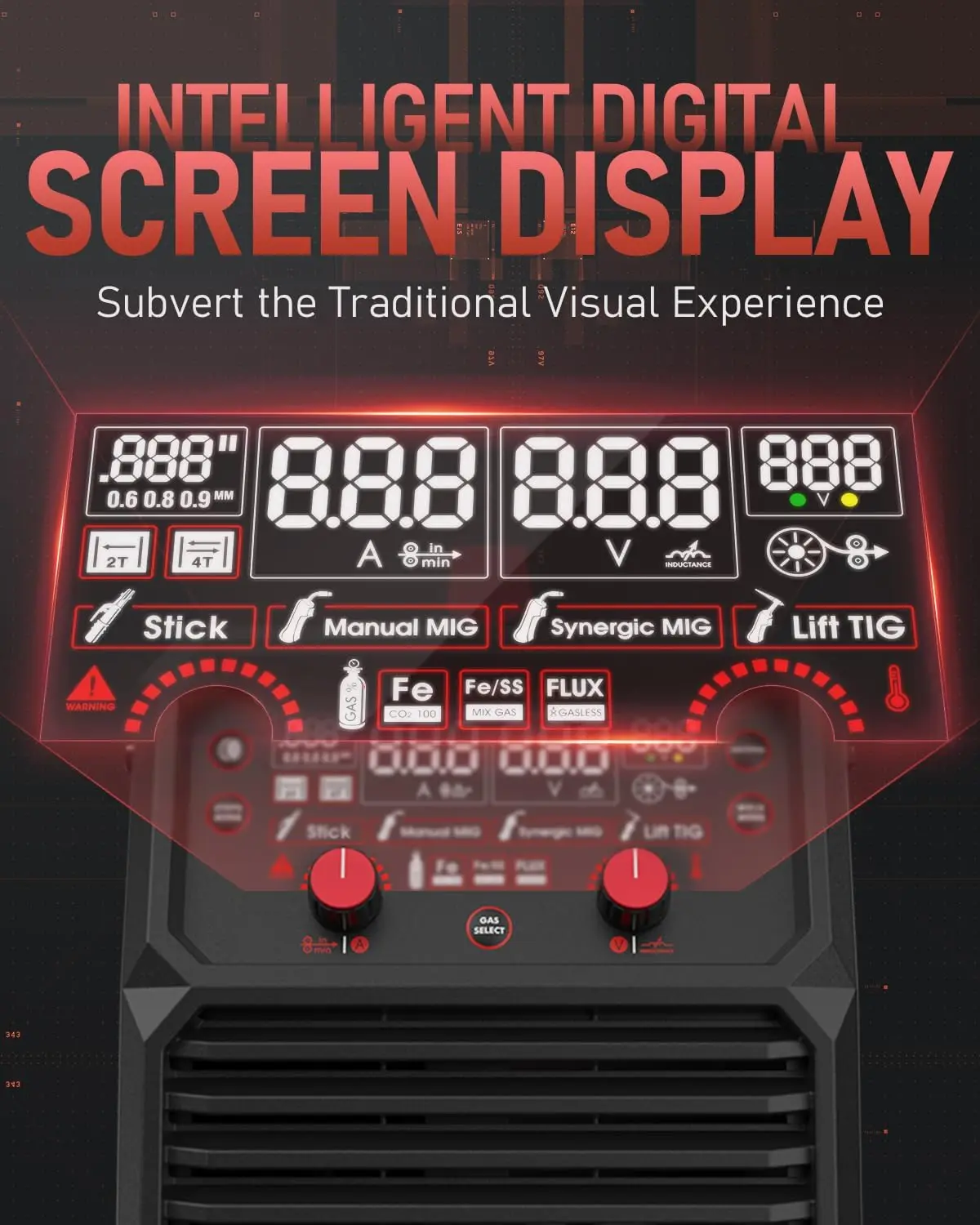 YEESTECH 165A 4-in-1 MIG/Flux Core MIG/Lift TIG/Stick Welder 220V Dual Voltage Large LED Digital Display Welding Machine