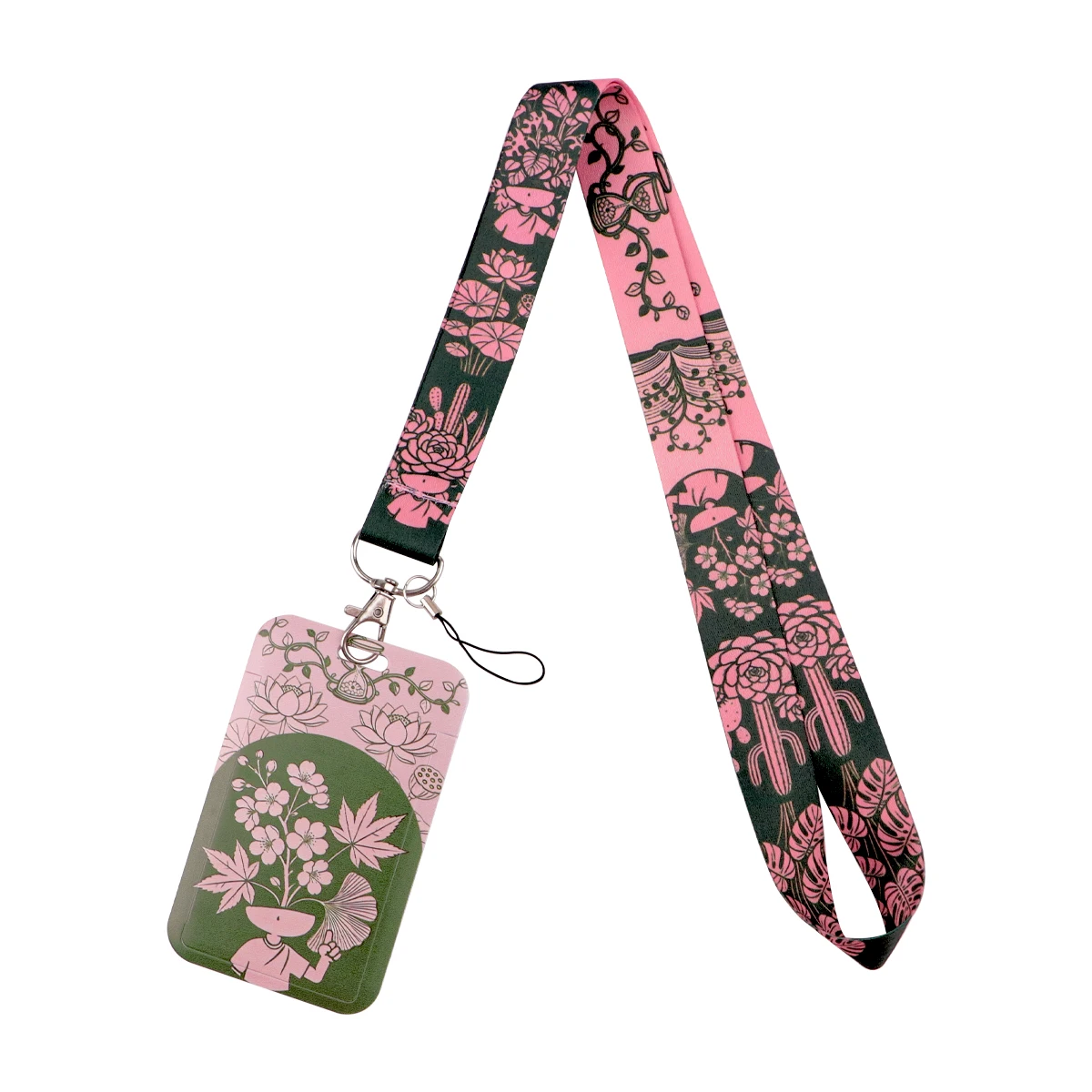 

Ремешок-шнурок с мультяшным мальчиком и цветами для ключей, брелок для мужчин, чехол для ID-карт и кредитных карт, держатель для пропусков, подвеска для телефона, нашейный ремешок, кольцо для ключей