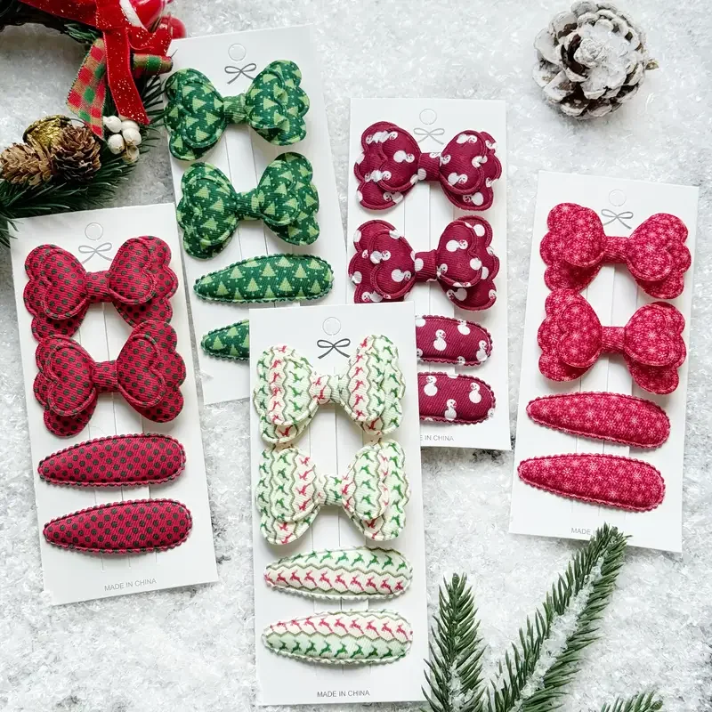 

4pcs/set Kid Bow Hair Clip Cute Gift Christmas Cotton Barrettes for Girls Fabric Plaid BB Hairpin Headwear Baby Hair Accessories