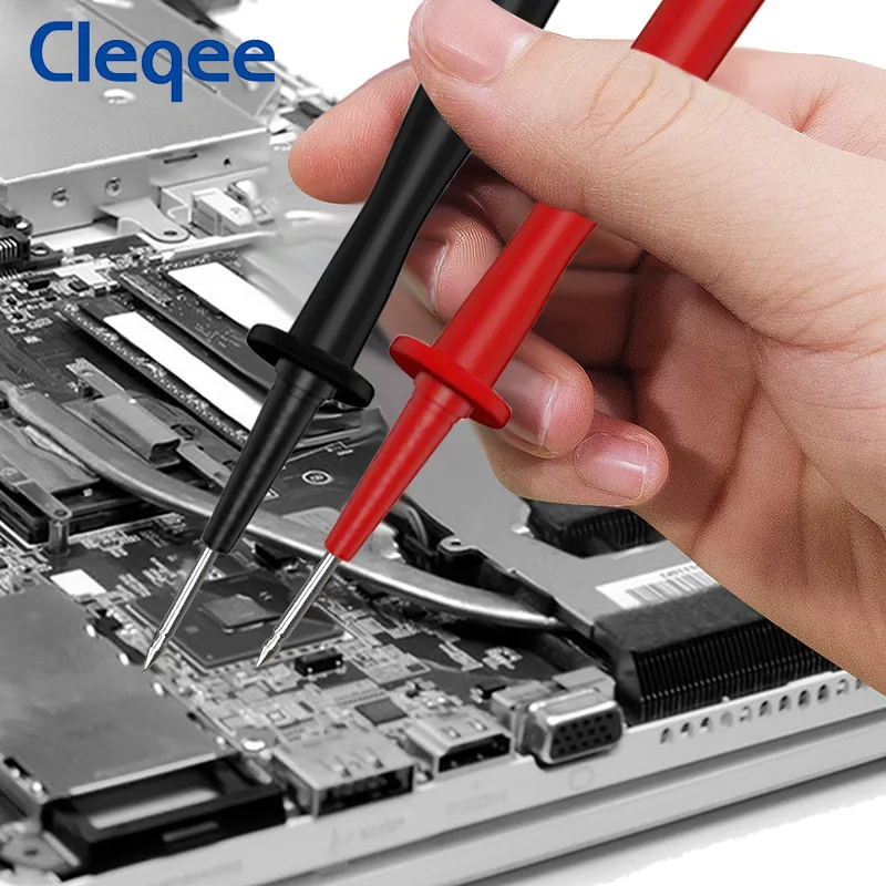 Cleqee P8004 Multimeter Test Probe Pen with 2mm Needle Nickel Plated Copper Pins to 4mm Banana Socket Red/Black