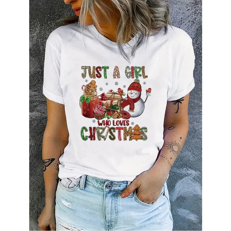 Christmas Women's Round-neck Short-sleeved T-shirt with Fashionable and Casual Christmas Pattern Prints Aesthetic Clothes