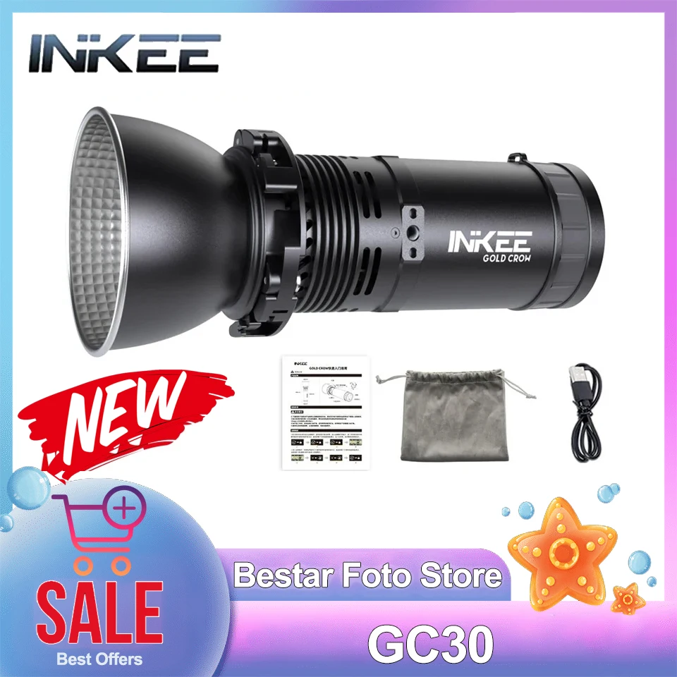 

INKEE Gold Crow GC30 Integrated Video Light CRI 95+ TLCI 96+ 2700K-6500K 30W Discharging Fill Light for Outdoor Camping