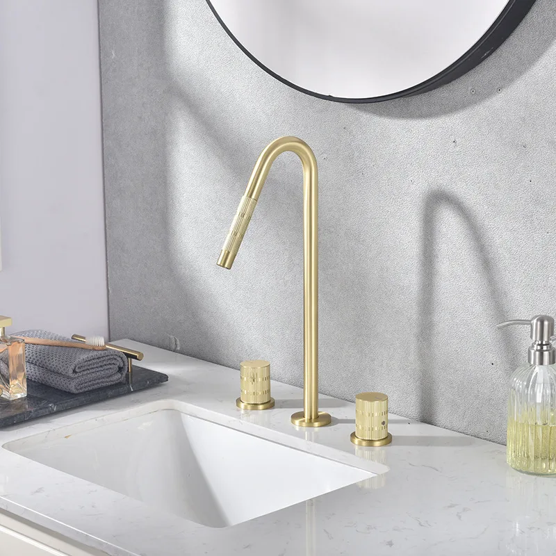 Brushed Gold Luxury Brass Bathroom sink faucet Top Quality Hand Basin Hot cold water Faucet Modern Goldern Lavabo washbowl Tap