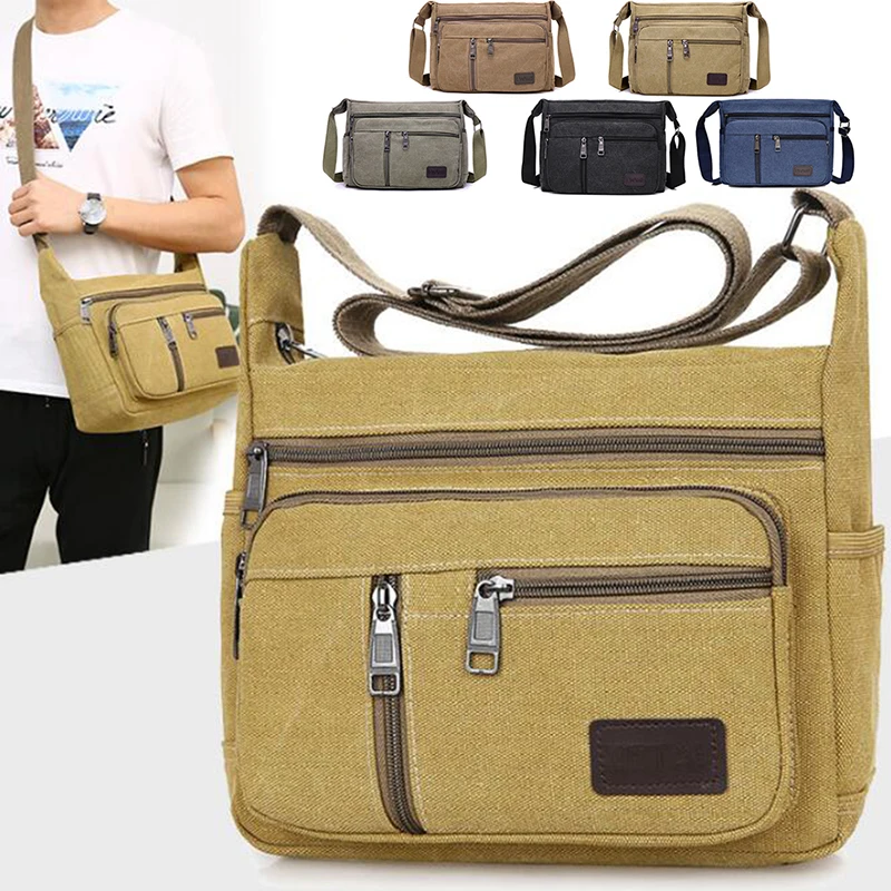 Multiple Colors Men Fashion high-end Leisure Retro Simple Solid Canvas Commuting Large Capacity One Shoulder Diagonal Cross Bag