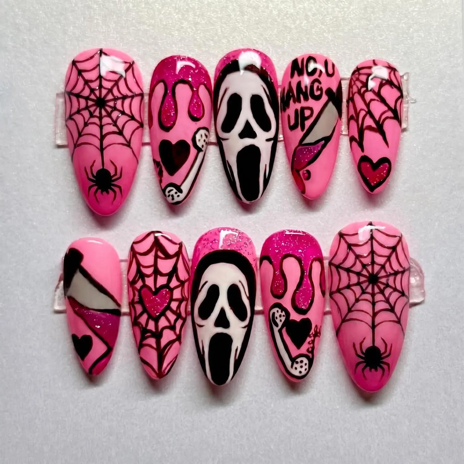 Halloween Press on Nails Halloween Glossy Fake Nails Stars Acrylic Nail Pumpkin Ghost Spiderweb Glue on Nails Halloween Ghost - view 3