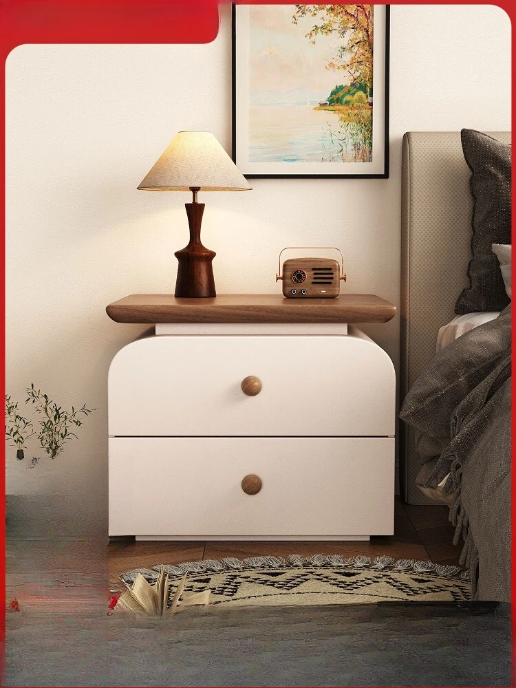 

Installation-free solid wood bedside table, small household bedroom medieval cream style simple