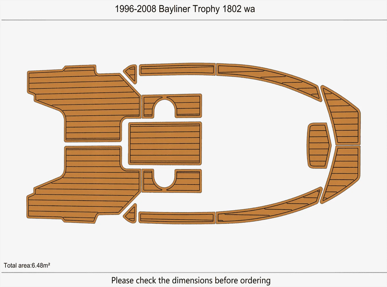 

1996-2008 Bayliner Trophy 1802 wa Кабина 1/4 дюйма, 6 мм, напольная палуба из тикового дерева EVA